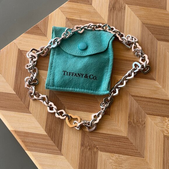 Tiffany & Co. Sterling Silver & 18k Gold 750 Heart Chain Link Necklace - Picture 4 of 15